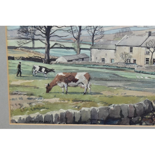 697 - WALTER HORSNELL (1911-1997) a rural landscape with farm buildings to the mid distance, signed bottom... 