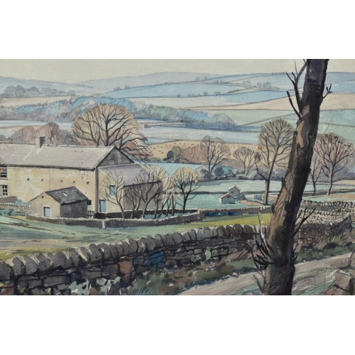 697 - WALTER HORSNELL (1911-1997) a rural landscape with farm buildings to the mid distance, signed bottom... 