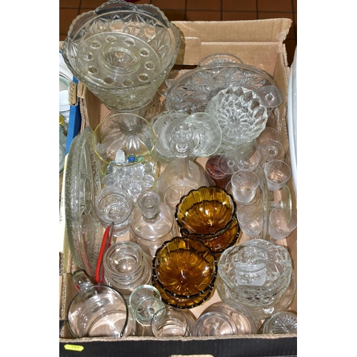 703 - SIX BOXES AND LOOSE CERAMICS AND GLASSWARE, including assorted early 20th Century part tea sets, two... 