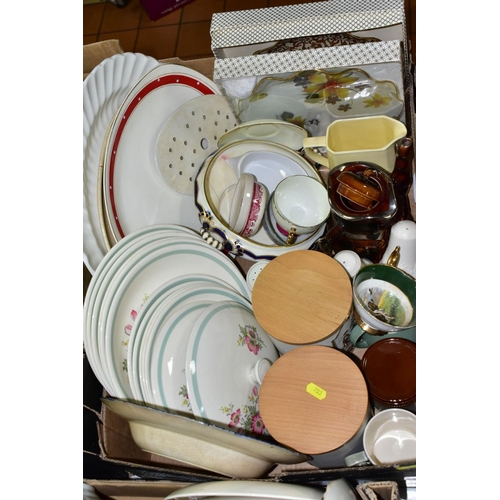 703 - SIX BOXES AND LOOSE CERAMICS AND GLASSWARE, including assorted early 20th Century part tea sets, two... 