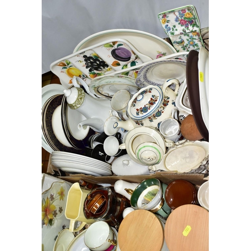 703 - SIX BOXES AND LOOSE CERAMICS AND GLASSWARE, including assorted early 20th Century part tea sets, two... 