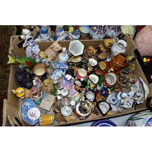 708 - FIVE BOXES AND LOOSE CERAMICS AND GLASSWARE, ETC, including two damaged Royal Doulton figures, a sma... 