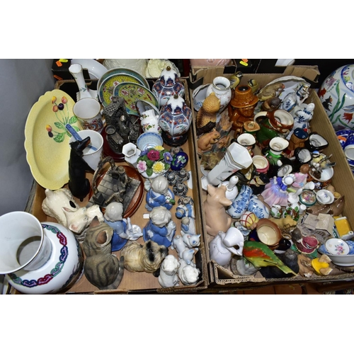 708 - FIVE BOXES AND LOOSE CERAMICS AND GLASSWARE, ETC, including two damaged Royal Doulton figures, a sma... 