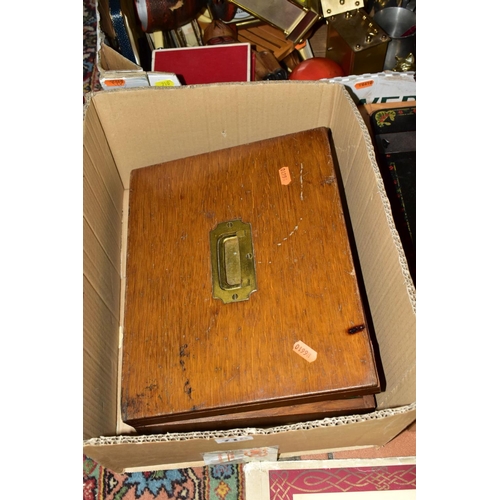 710 - A KENBAR CAST IRON SEWING MACHINE, black painted with floral decoration on wooden base, with a boxed... 