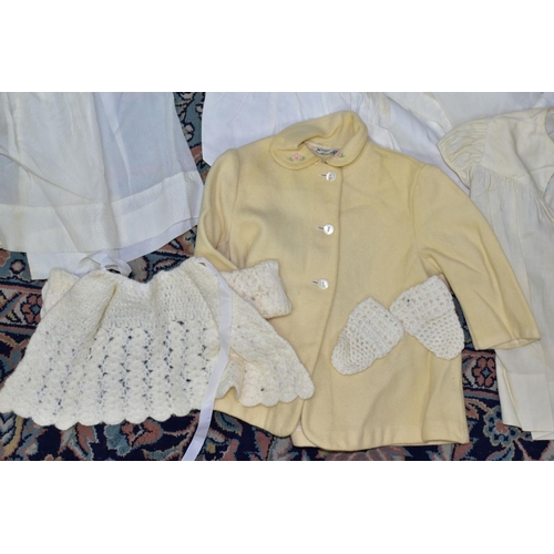 718 - A BOX OF VINTAGE BABY AND TODDLERS CLOTHING ETC, mostly white and cream in colour, to include woolle... 