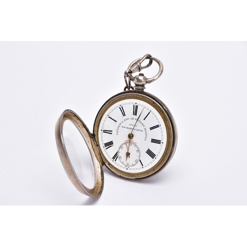 72 - AN EARLY GEORGE V OPEN FACED SILVER POCKET WATCH, white dial signed 'Fattorini & Sons Ltd, Westgate,... 