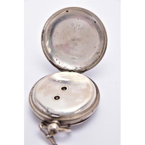 72 - AN EARLY GEORGE V OPEN FACED SILVER POCKET WATCH, white dial signed 'Fattorini & Sons Ltd, Westgate,... 