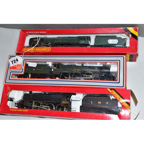 724 - THREE BOXED 00 GAUGE MODEL RAILWAY LOCOMOTIVES, Hornby Britannia Class 'Britanna' No. 70000, B.R. Gr... 