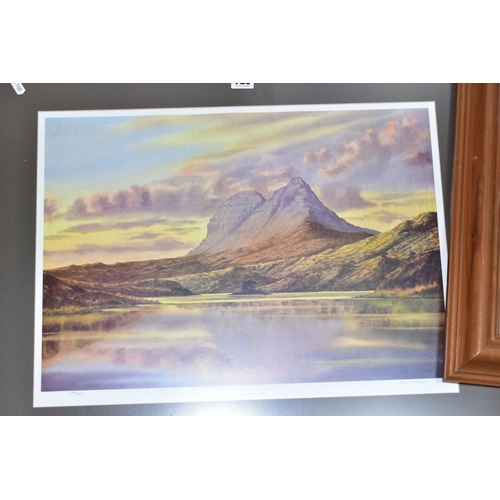 726 - SEVEN PRINTS, comprising limited edition Neil J Barlow 'Evening Suilven from Elphin', reproduction e... 