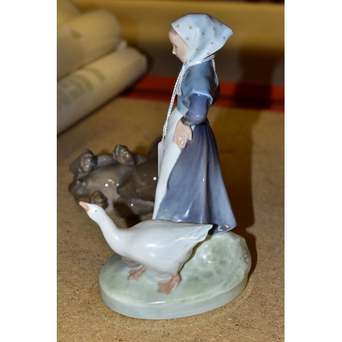 736 - TWO ROYAL COPENHAGEN FIGURES, comprising Goose Girl No 067, height 18.5cm and Dachshund Puppy No 140... 