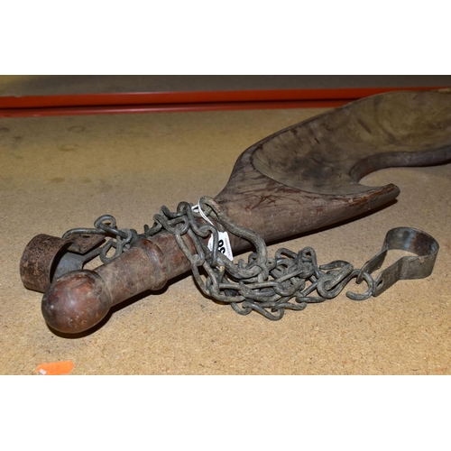 738 - A WOODEN MILK MAID'S YOKE, with original chains and hooks, approximate length 89cm