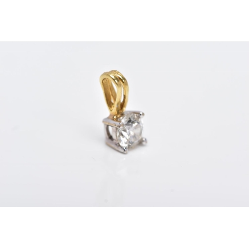 8 - AN 18CT GOLD, DIAMOND PENDANT, designed with a claw set, round brilliant cut diamond, stamped diamon... 