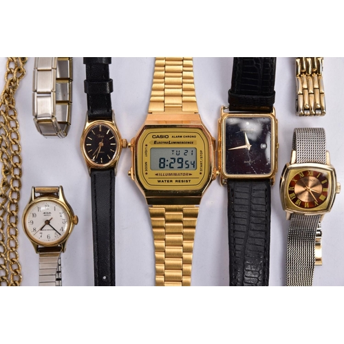 81 - A BAG OF ASSORTED WRISTWATCHES, to include a 'Casio alarm chrono, electro luminescence' wristwatch, ... 