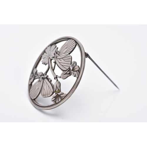 85 - A SILVER GEORG JENSEN BUTTERFLY BROOCH, circular openwork form, by Arno Malinowski 283, signed to th... 