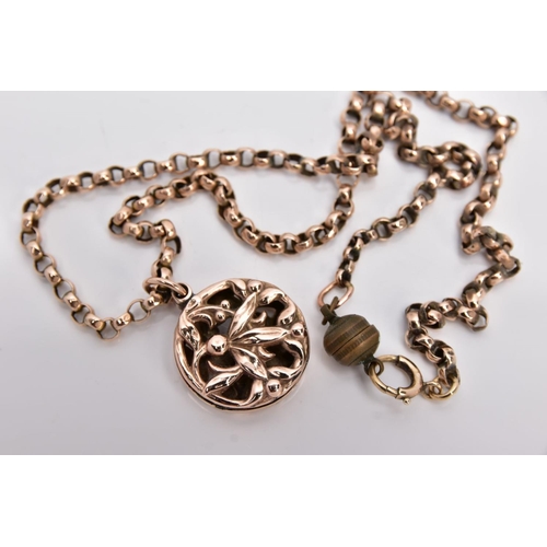 90 - A ROSE GOLD OPENWORK LOCKET PENDANT NECKLET, the pendant of a circular form, openwork floral design,... 