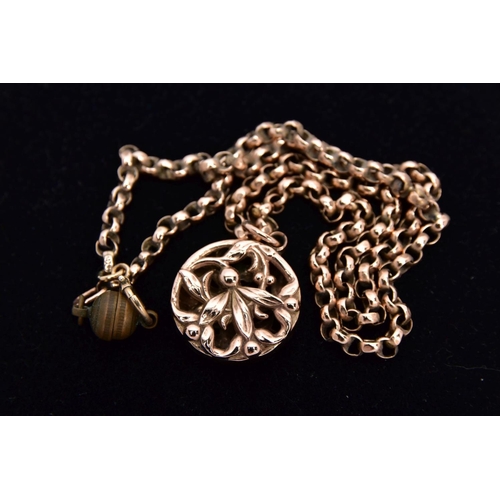 90 - A ROSE GOLD OPENWORK LOCKET PENDANT NECKLET, the pendant of a circular form, openwork floral design,... 