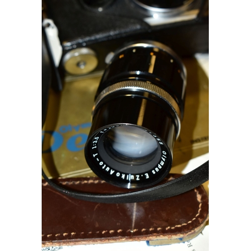 753 - AN ORIGINAL OLYMPUS F HALF FRAME FILM CAMERA fitted with a 38mm f1.8 Olympus Zuiko lens and F T expo... 