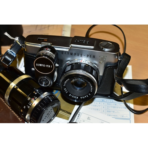 753 - AN ORIGINAL OLYMPUS F HALF FRAME FILM CAMERA fitted with a 38mm f1.8 Olympus Zuiko lens and F T expo... 