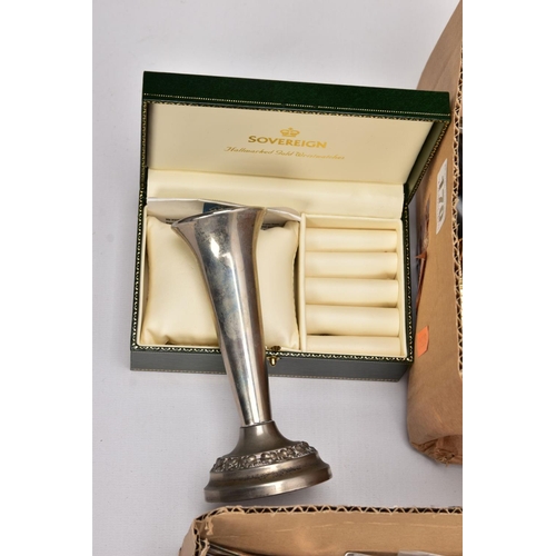 170 - TWO BOXES OF COSTUME JEWELLERY, CUTLERY AND OTHER MISCELLANEOUS ITEMS, to include two silver plated ... 