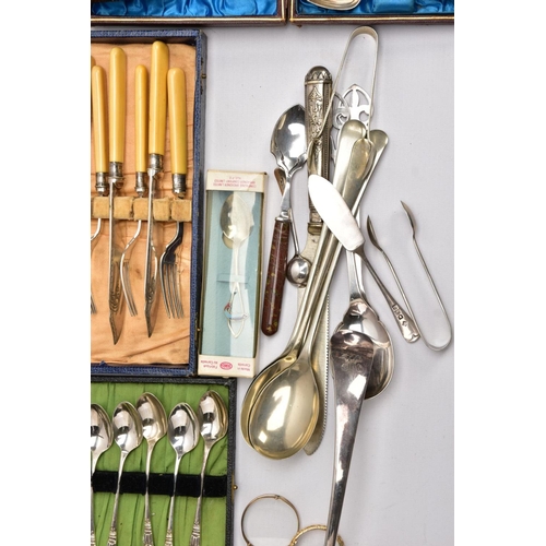 176 - TWO BOXES OF MISCELLANEOUS ITEMS, to include a single silver butter knife, engraved monogram to the ... 
