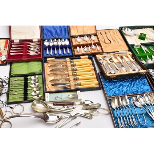 176 - TWO BOXES OF MISCELLANEOUS ITEMS, to include a single silver butter knife, engraved monogram to the ... 