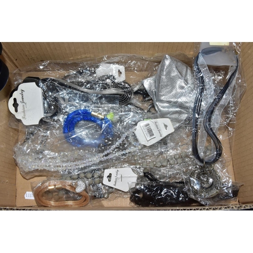 203 - TWO BOXES OF COSTUME JEWELLERY AND SUNGLASSES, to include a box of assorted sunglasses in various de... 