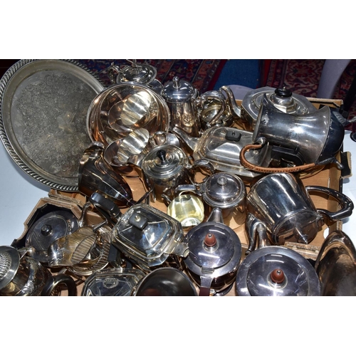 205 - TWO BOXES OF WHITE METALWARE, to include various teapots, coffee pots, tankards, milk jugs and cream... 