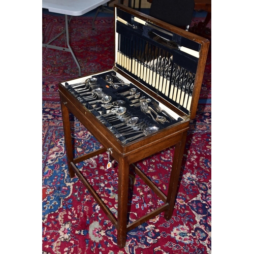 209 - AN OAK AND WALNUT VENEERED CANTEEN, possibly 1940/50's, opening top and a draw complete with 'Viners... 