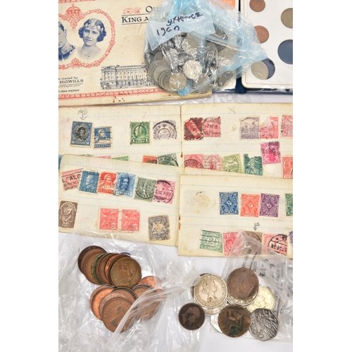 219 - A PLASTIC TUB OF MAINLY UK 20TH CENTURY COINAGE to include a mens ring made out of a 1929 halfcrown,... 