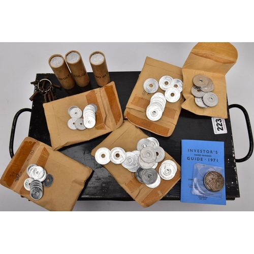 223 - A STRONG BOX CONTAINING A SELECTION OF BRITISH TRANSPORT TOKENS, from The National Transport scheme ... 