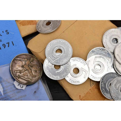 223 - A STRONG BOX CONTAINING A SELECTION OF BRITISH TRANSPORT TOKENS, from The National Transport scheme ... 
