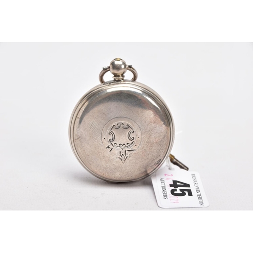 45 - A GEORGE III, SILVER OPEN FACED POCKET WATCH, white dial, Roman numerals, seconds subsidiary dial at... 