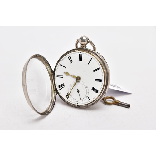 45 - A GEORGE III, SILVER OPEN FACED POCKET WATCH, white dial, Roman numerals, seconds subsidiary dial at... 