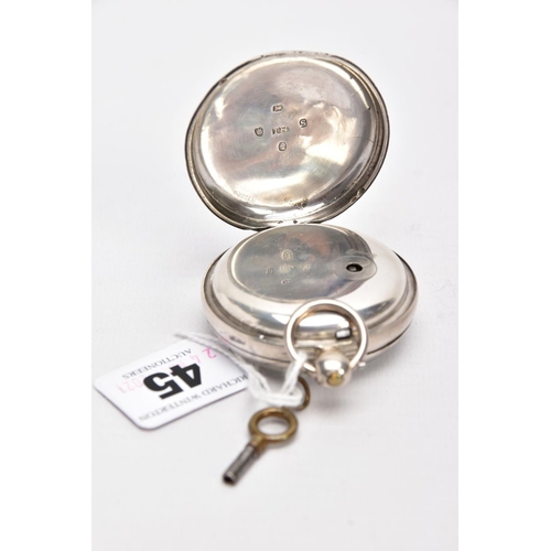 45 - A GEORGE III, SILVER OPEN FACED POCKET WATCH, white dial, Roman numerals, seconds subsidiary dial at... 