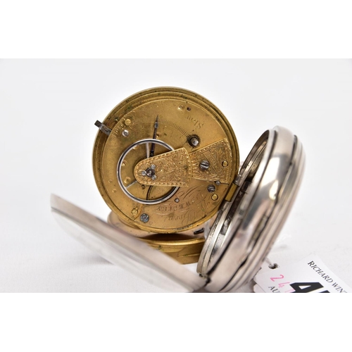 45 - A GEORGE III, SILVER OPEN FACED POCKET WATCH, white dial, Roman numerals, seconds subsidiary dial at... 