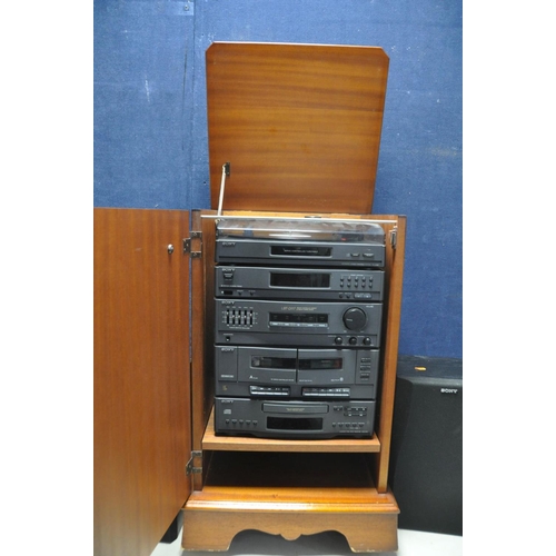 1099 - A SONY LBY-D117 HIFI with two speakers and yew wood cabinet (PAT pass and working apart from tape pl... 