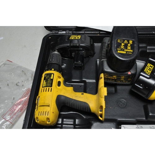 1101 - A DeWALT TWO PIECE 18V DW997 DRILL AND DW933 JIGSAW KIT with three batteries, charger and case (PAT ... 