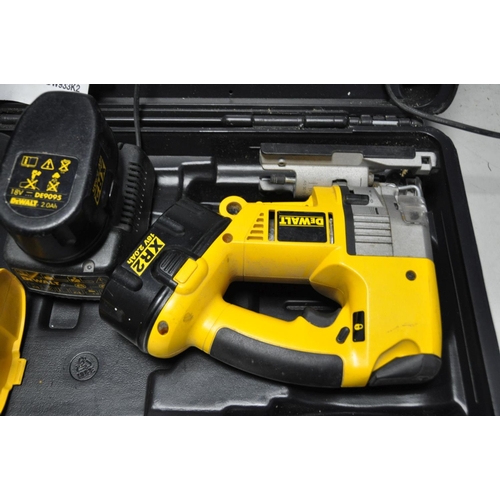 1101 - A DeWALT TWO PIECE 18V DW997 DRILL AND DW933 JIGSAW KIT with three batteries, charger and case (PAT ... 