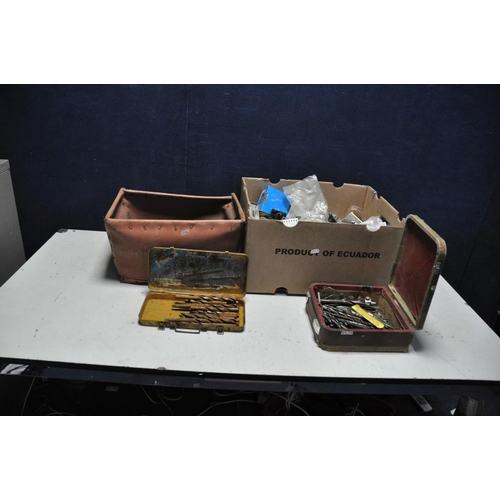 1103 - TWO TRAYS CONTAINING TOOLS AND HARDWARE including drill bits, reaming bits, toolmakers clamp, etc