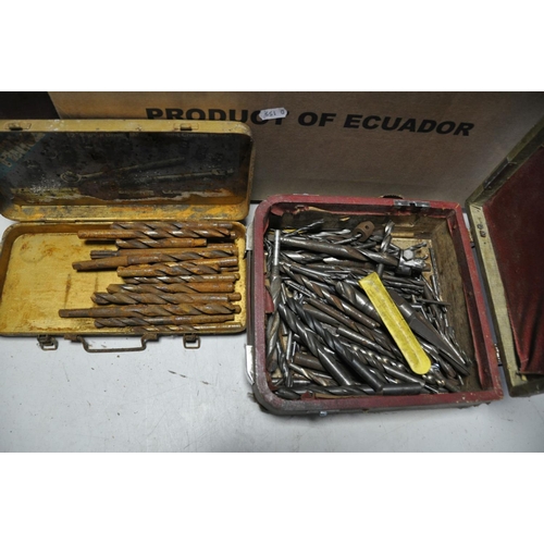 1103 - TWO TRAYS CONTAINING TOOLS AND HARDWARE including drill bits, reaming bits, toolmakers clamp, etc