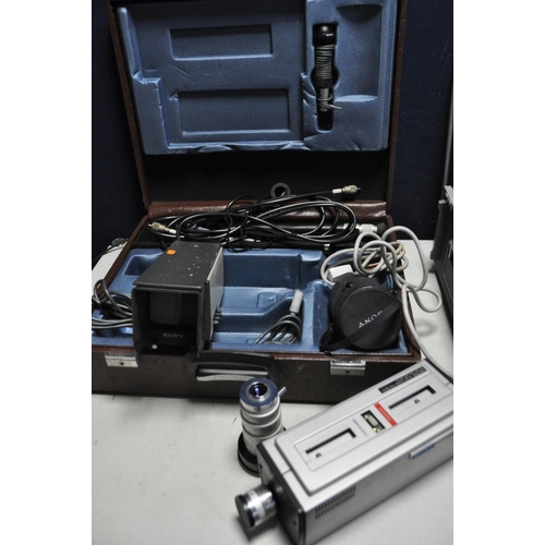 1124 - A SELECTION OF VINTAGE VISUAL EQUIPMENT including a Sony AVC 3250CE camera in case with tripod, moni... 