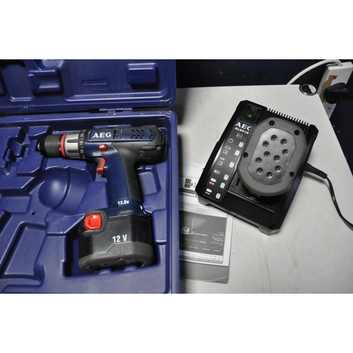 1126 - AN AEG BS12 XR 12V CORDLESS DRILL with charger, two batteries and case (PAT pass and working)