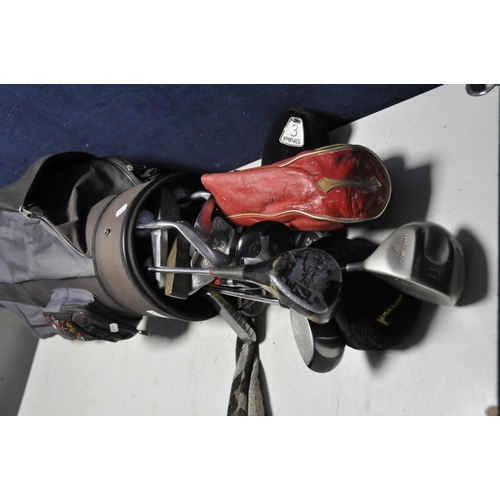 1148 - A GOLF BAG CONTAINING MAINLY VINTAGE PING GOLF CLUBS including a Ti6-4 driver, Ping Zing No 3 and No... 