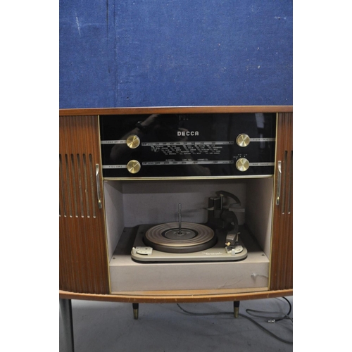 1151 - A VINTAGE DECCA MODEL RG 150 RAGIOGRAM with vented Tambour front with a Monarch turntable (PAT fail ... 