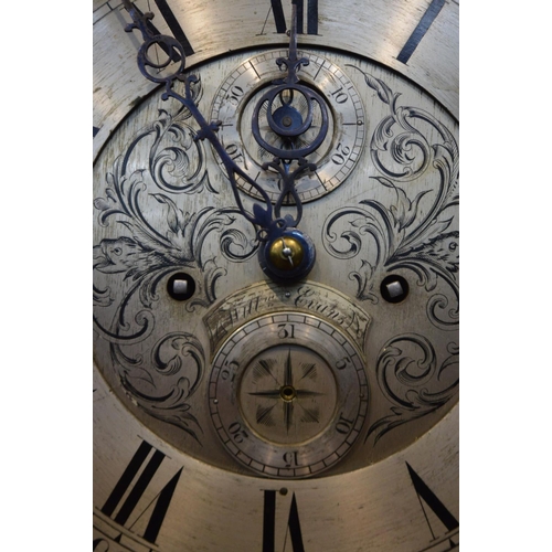 1201 - AN EARLY 20TH CENTURY OAK EIGHT DAY CHIMING LONGCASE CLOCK, the hood with an elaborate swan neck ped... 