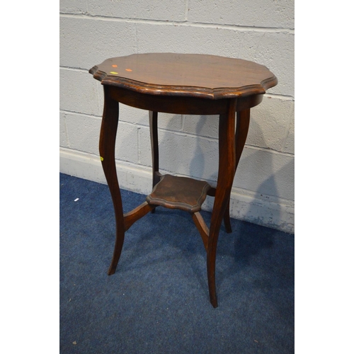 1203 - AN EDWARDIAN MAHOGANY OCTAGANAL OCCASSIONAL TABLE, on turned supports united by a central finial, on... 