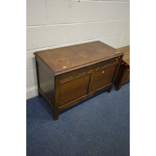 1204 - AN OAK BLANKET CHEST, width 104cm x depth 48cm x height 49cm together with another oak blanket chest... 