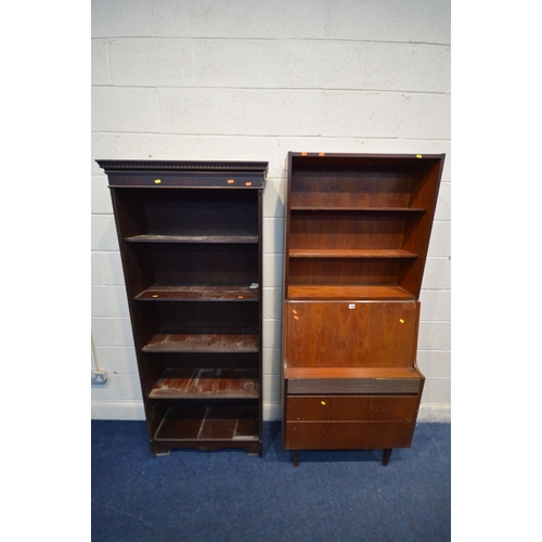 1208 - A MID 20TH CENTURY TEAK BUREAU BOOKCASE, two adjustable shelves above a fall front door enclosing a ... 