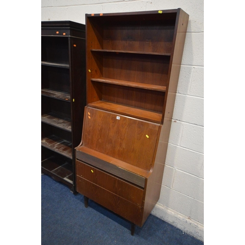 1208 - A MID 20TH CENTURY TEAK BUREAU BOOKCASE, two adjustable shelves above a fall front door enclosing a ... 