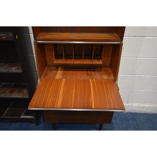 1208 - A MID 20TH CENTURY TEAK BUREAU BOOKCASE, two adjustable shelves above a fall front door enclosing a ... 